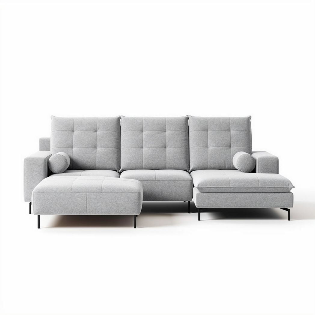 Gray sectional sofa with chaise lounge fabric upholstery 240 x 150 x 85cm