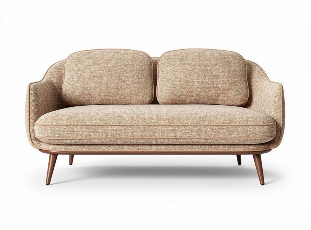 Two-seater sofa in beige fabric with wooden legs 180 x 80 x 75cm