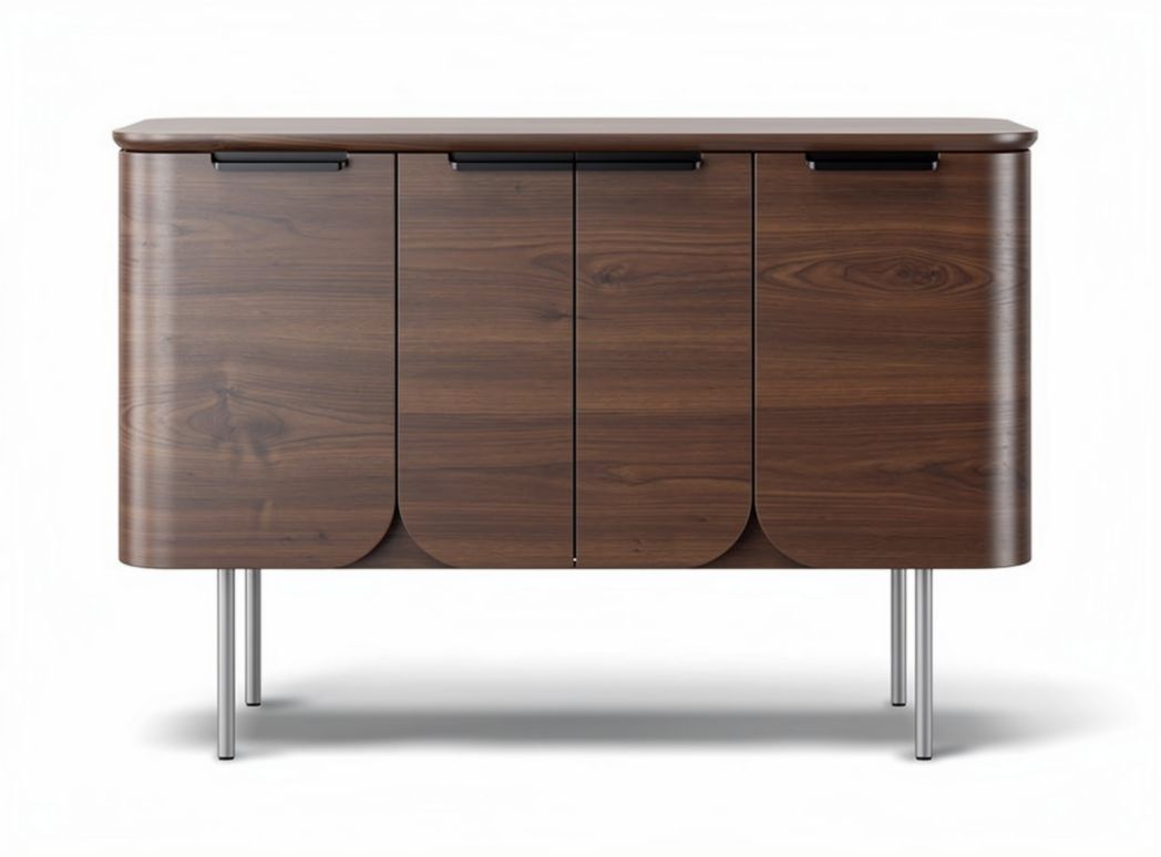 Walnut wood sideboard with metal handles and three doors 90 x 40 x 80cm