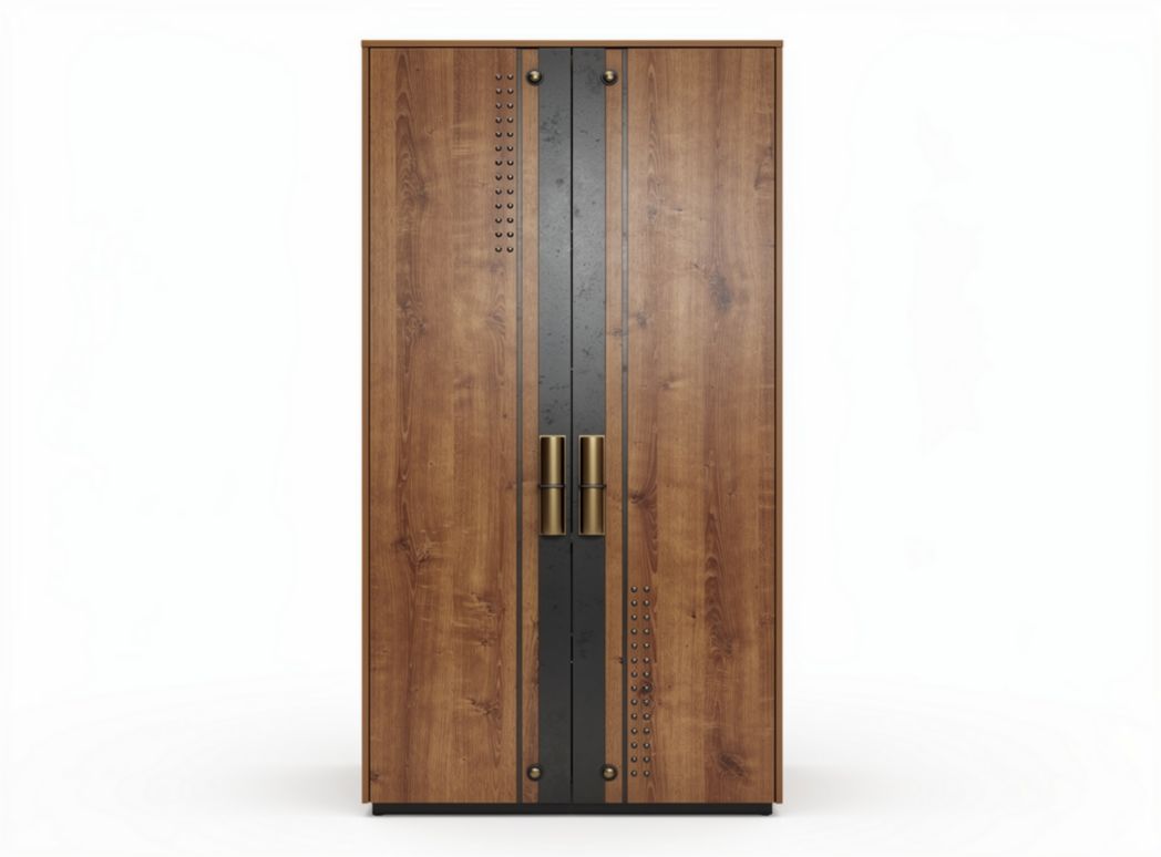 Wooden storage cabinet with metal accents 80 x 40 x 180cm for home organization