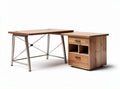 Wooden desk with metal frame and storage cabinet 120 x 60 x 75cm