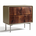 Wooden two-drawer nightstand with metal legs 40 x 45 x 60cm olive green