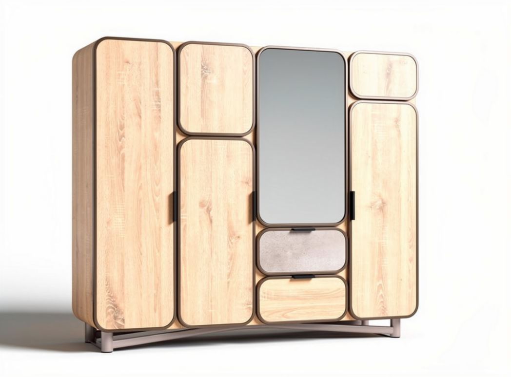 Wooden wardrobe with mirror and multiple storage sections 150 x 80 x 200cm