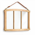 Wooden wall-mounted mirror with leather strap and three panel design 70 x 50 x 5cm