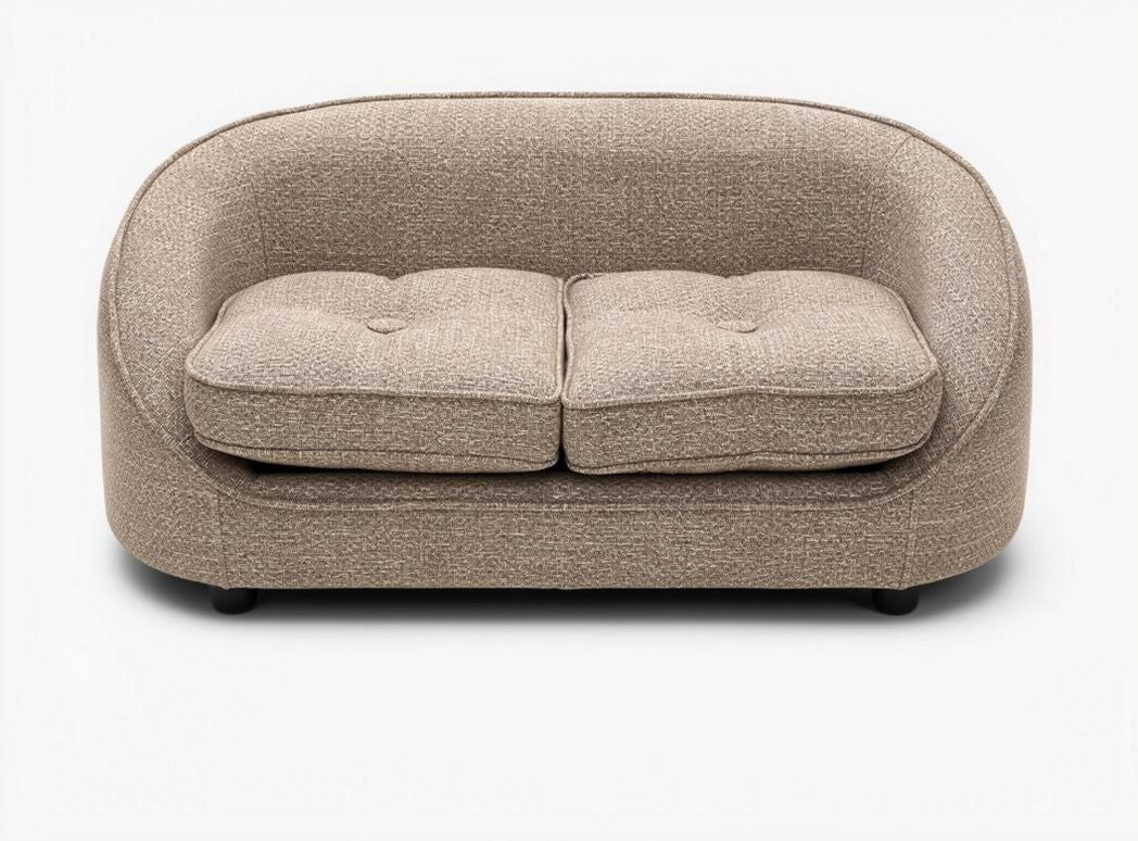 Modern two-seater sofa in beige textured fabric 150 x 80 x 70cm