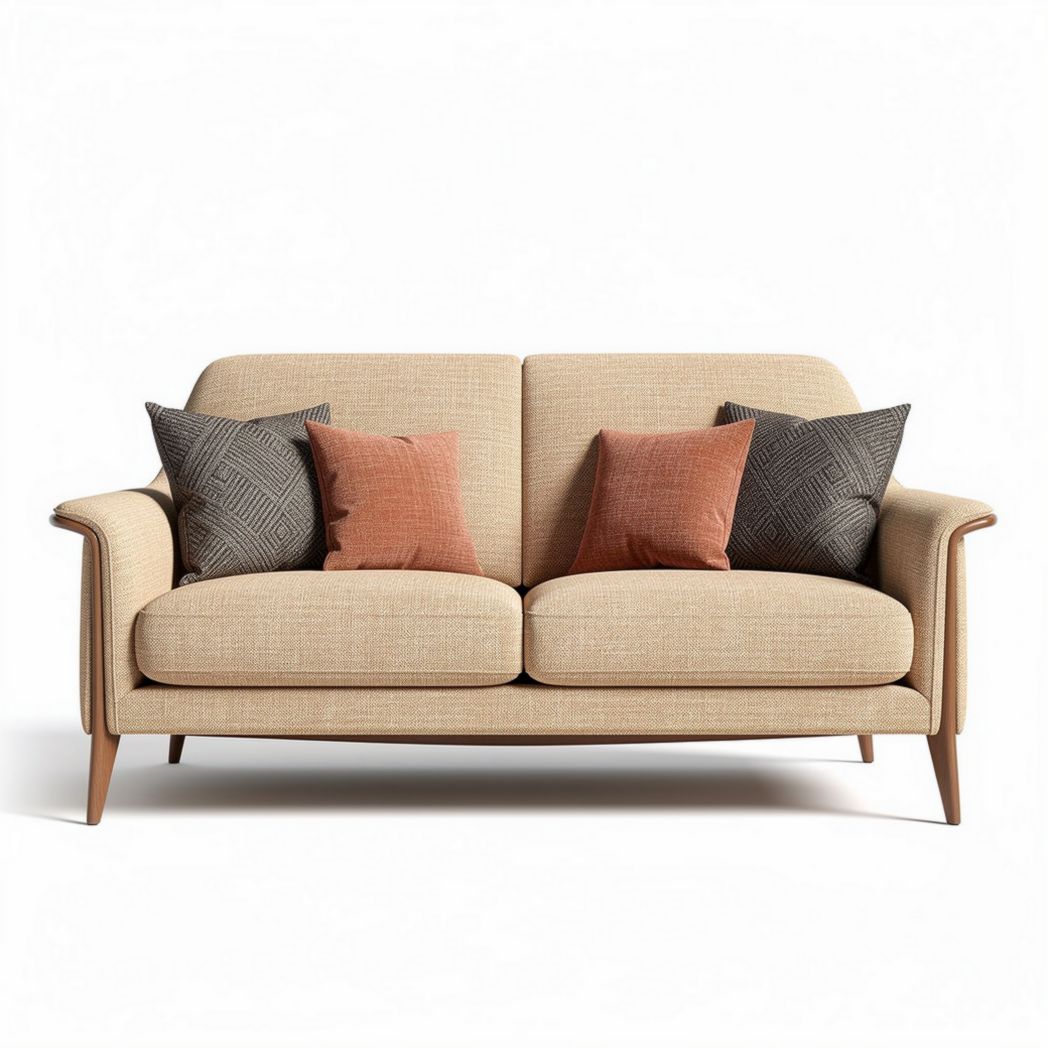 Fabric sofa with wooden frame and decorative cushions 80 x 160 x 85cm