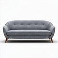 Gray fabric three-seater sofa with wooden legs and tufted design