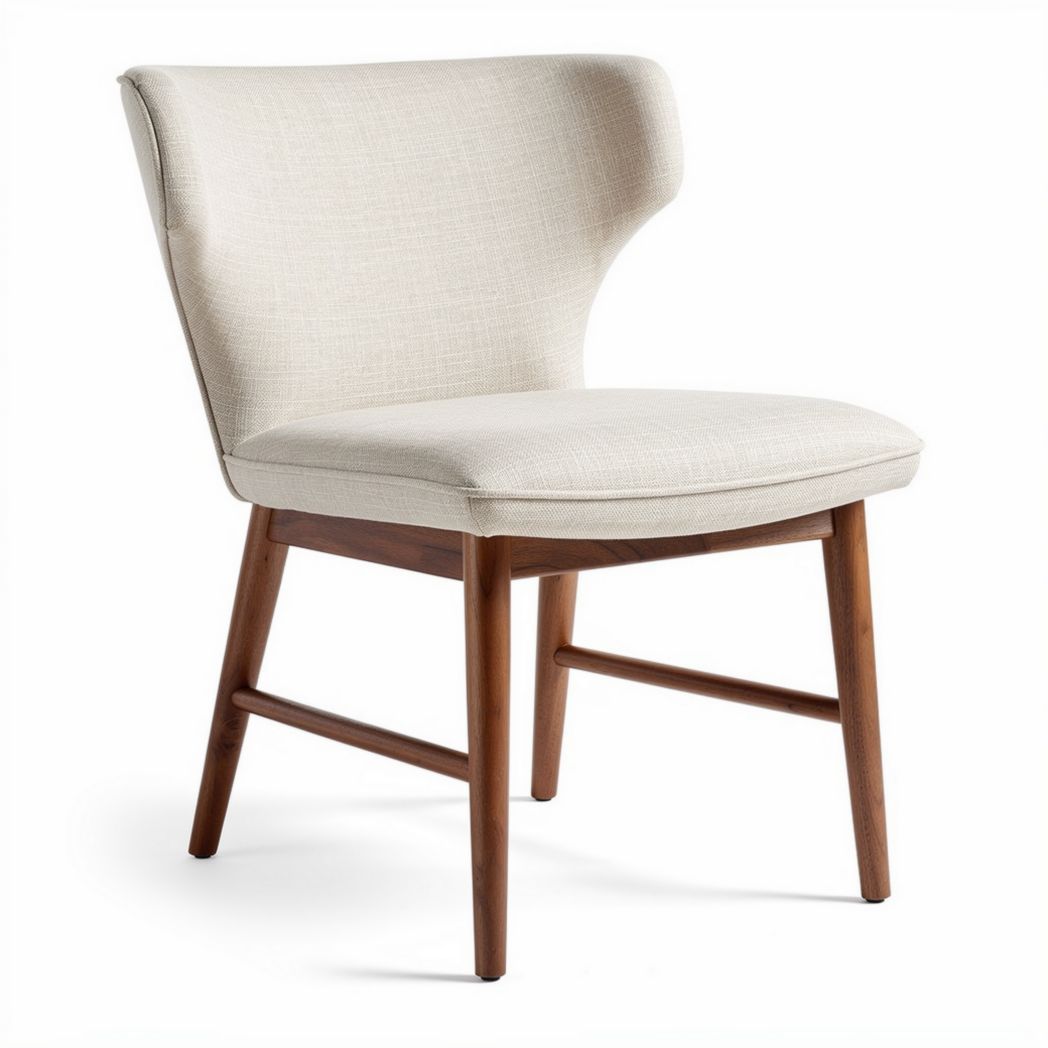 Fabric dining chair with wooden legs in cream color 45 x 50 x 85cm