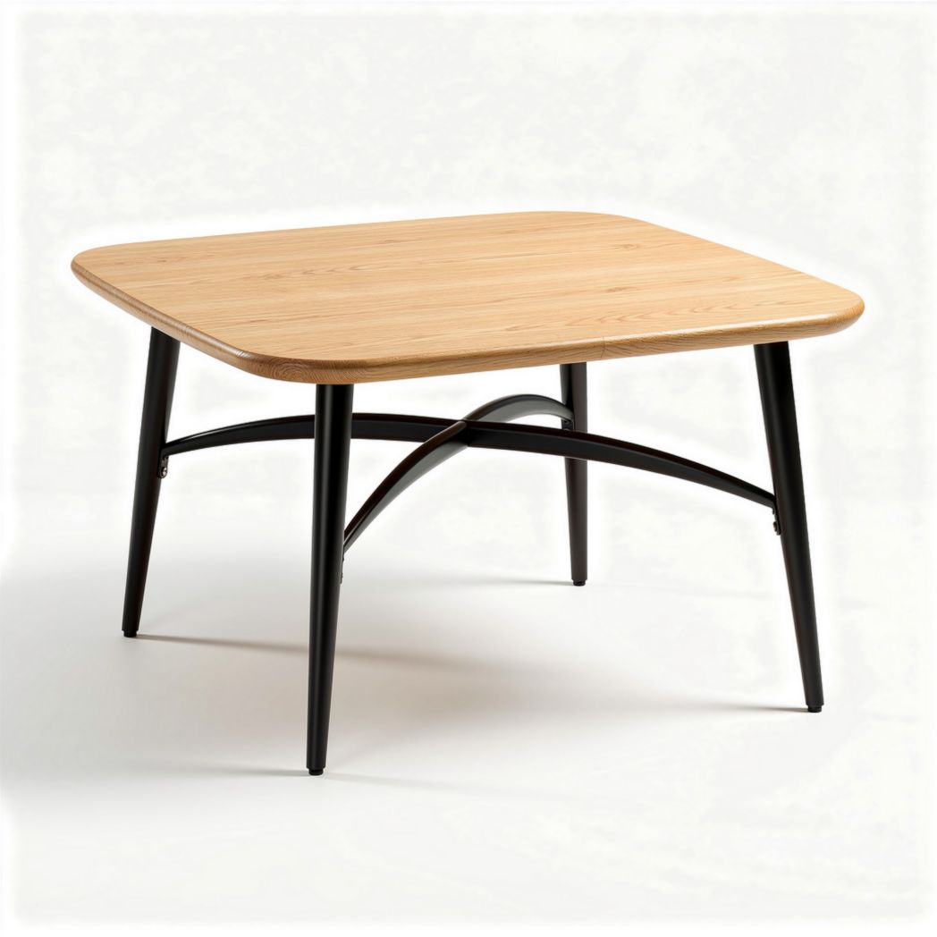 Square wooden coffee table with black metal legs 100 x 100 x 75cm
